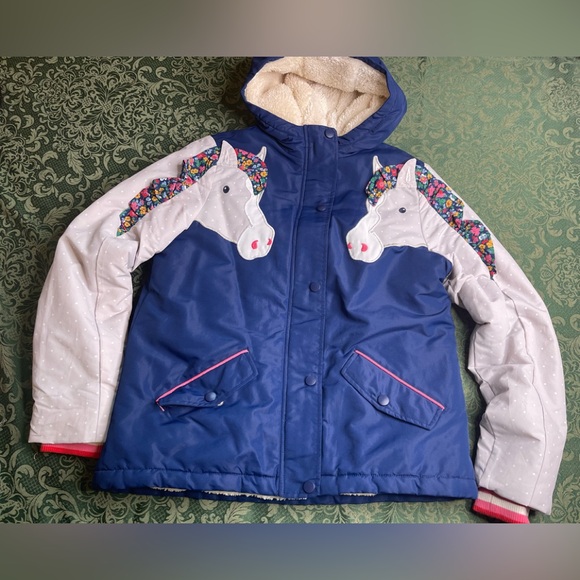 11 12 Mini Boden 152cm Kids ruffle applique Blue Horse floral